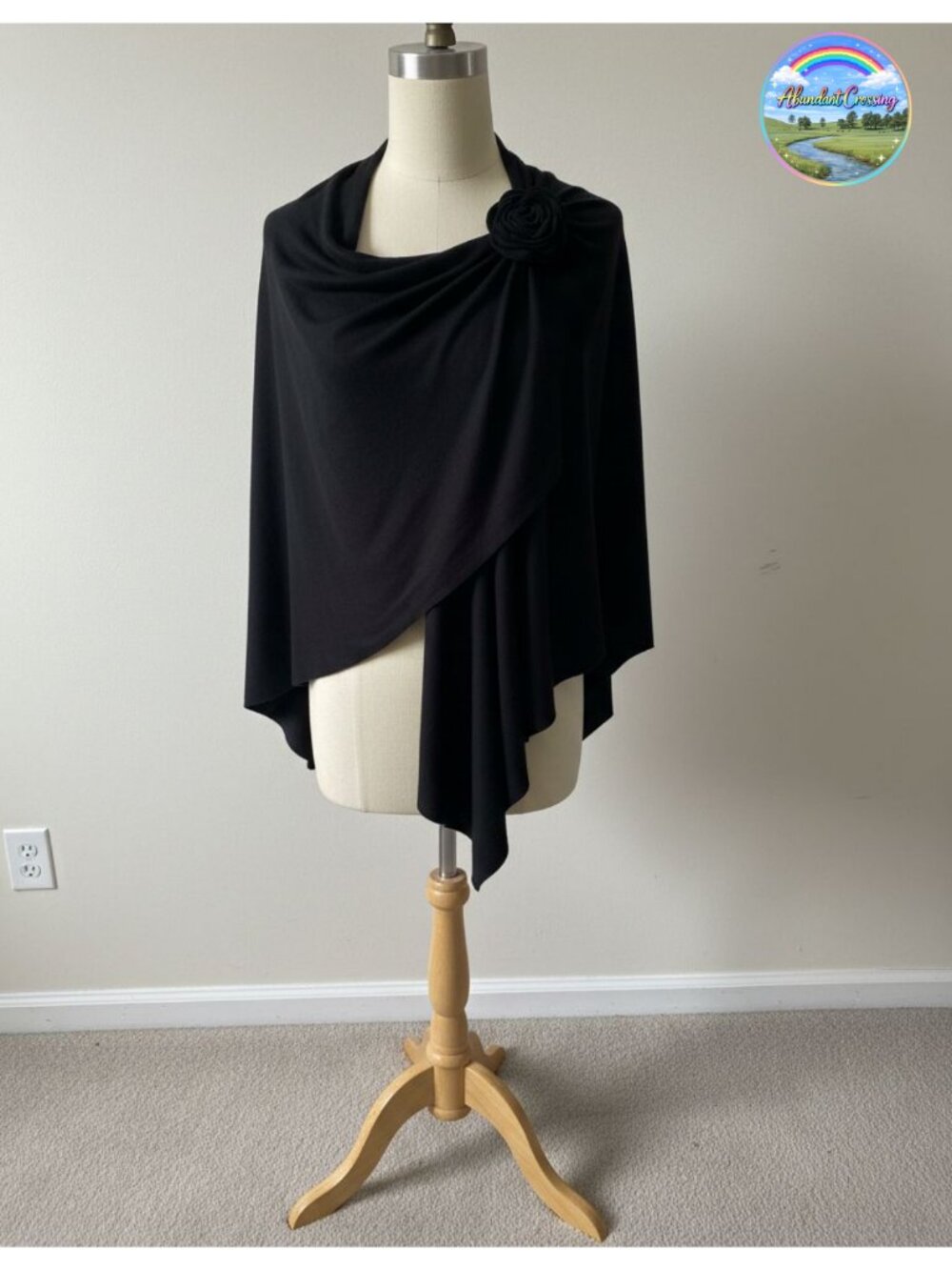 Women Elegant Cross Front Floral Shawl Wrap Poncho Viscose